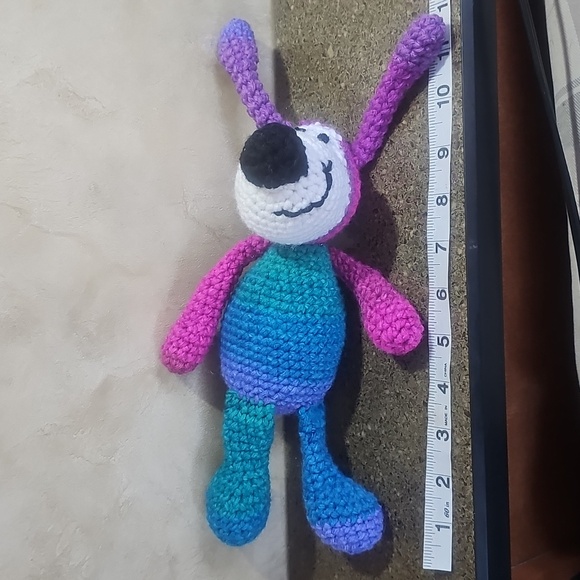 Colourful Crochet Dog Toy Pink Teal Blue White Black New 100% Acyril Yarn - Picture 6 of 7